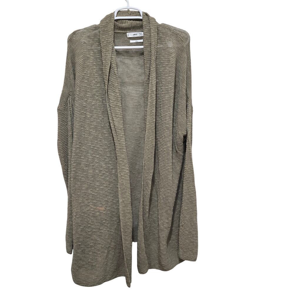 Mango Open Knit Cardigan Linen Blend Olive Large